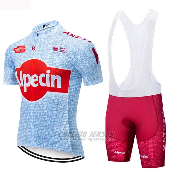 2019 Cycling Jersey Katusha Alpecin Light Blue Red Short Sleeve and Bib Short